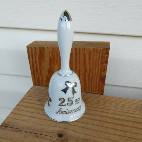 VTG 25th Porcelain Wedding Anniversary Bell White - Picture 2 of 6